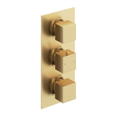 Zoia Gold Triple Outlet Thermostatic Valve with Square Controls & Slide Rail Kit - 5