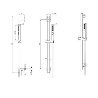 Zoia Gold Triple Outlet Thermostatic Valve with Square Controls & Slide Rail Kit - 7