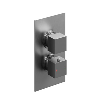 Zoia Gun Grey Double Outlet Thermostatic Valve with Square Controls & Slide Rail Kit & Bath Filler