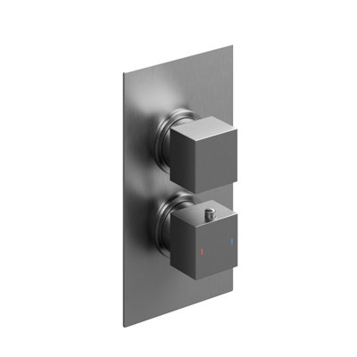 Zoia Gun Grey Double Outlet Thermostatic Valve with Square Controls & Slide Rail Kit - 4