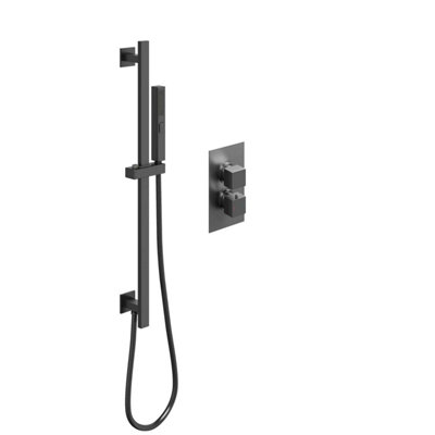 Zoia Gun Grey Single Outlet Thermostatic Valve with Square Controls & Slide Rail Kit