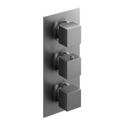 Zoia Gun Grey Triple Outlet Thermostatic Valve with Square Controls & Slide Rail Kit - 5