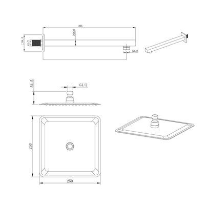 Zoia Gun Grey Triple Outlet Thermostatic Valve with Square Controls & Slide Rail Kit - 7