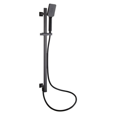 Zoia Square Black Shower Slider Rail Kit with Handset & Built In Wall Outlet