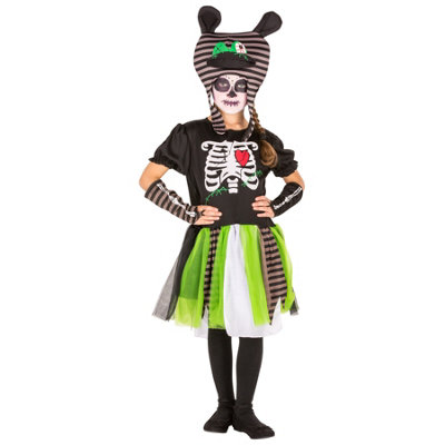 Zombie skeleton costume for girls 300006 - black 128 (8-10y)