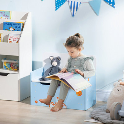 Zonekiz 2 In 1 Wooden Toy Box, Kids Storage Bench With Safety Rod - Blue |  Diy At B&Q