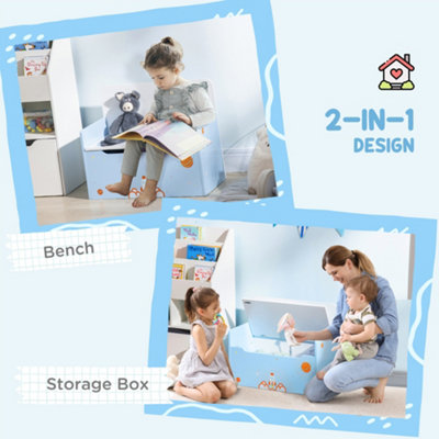 ZONEKIZ 2 in 1 Wooden Toy Box, Kids Storage Bench with Safety Rod 