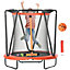 ZONEKIZ 4.6FT Kids Trampoline with Enclosure, Basketball, Sea Balls - Red