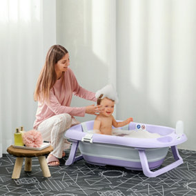 ZONEKIZ Foldable Baby Bathtub w/ Non-Slip Support Legs, Cushion Pad - Purple