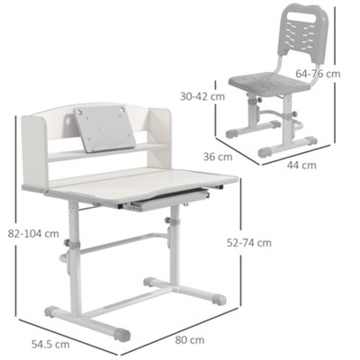 ZONEKIZ Height Adjustable Kids Desk and Chair Set, with Drawer, Bookshelf, Grey