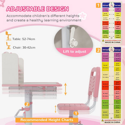 ZONEKIZ Height Adjustable Kids Desk and Chair Set with Drawer Bookshelf Pink DIY at B Q