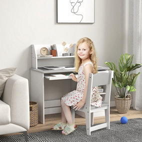 ZONEKIZ Kids Desk and Chair Set with Storage for 5-8 Years, Grey