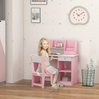 ZONEKIZ Kids Desk and Chair Set with Storage, for Ages 5-8 Years