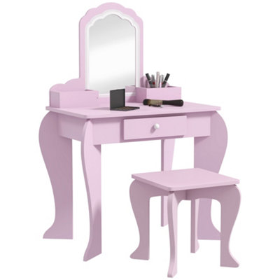 ZONEKIZ Kids Dressing Table Cloud Design w/ Mirror Stool, Drawer, Storage Boxes