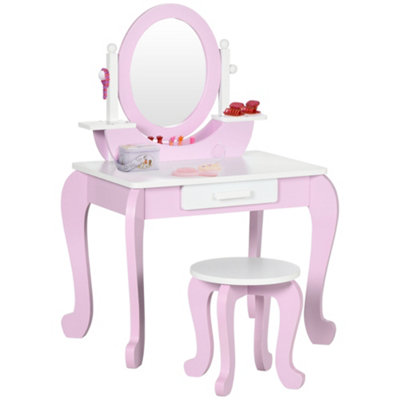 ZONEKIZ Kids Dressing Table Vanity Set Makeup Desk w/ Mirror, Stool
