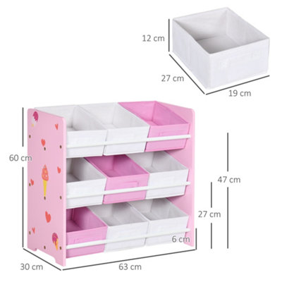 ZONEKIZ Kids Storage Unit Toy Box Bookshelf w/ Nine Removable Baskets - Pink