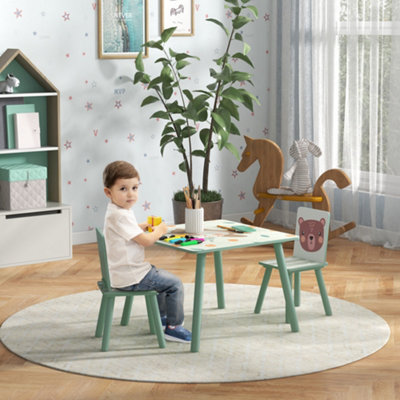 ZONEKIZ Kids Table and Chairs Children Desk with 2 Chairs Green