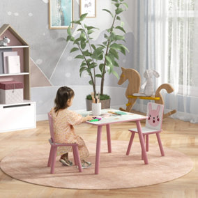 ZONEKIZ Kids Table and Chairs, Childrens Desk with 2 Chairs, Pink
