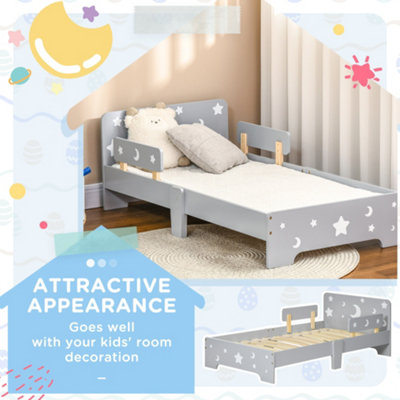 ZONEKIZ Kids Toddler Bed Children's Bedroom Furniture Star and Moon Patterns, Side Rails, for Boys, Girls, Ages 3-6 Years - Grey