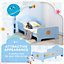 ZONEKIZ Kids Toddler Bed Rocket & Planets Patterns, Safety Rails, Kids Bedroom Furniture for Boys, Girls, Ages 3-6 Years - Blue