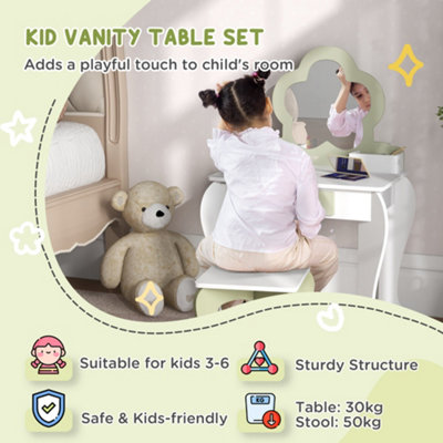 ZONEKIZ Kids Vanity Table Set, Beauty Flower Design, for Ages 3-6 Years - White