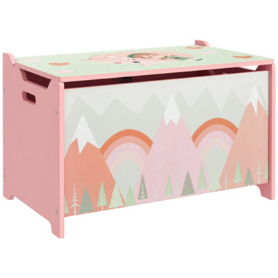 ZONEKIZ Toy Box, Kids Toy Chest with Lid, Safety Hinge - Pink