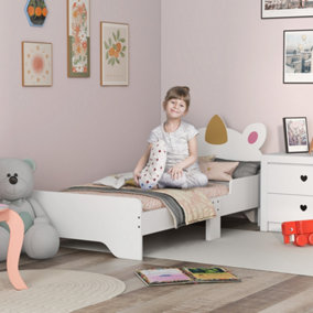 ZONEKIZ Unicorn-Designed Toddler Bed, Kids Bedroom Furniture - White