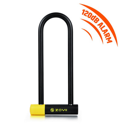ZOVII Carbide Reinforced Stainless Steel U Lock for bike 120dB Security Alarm 14mm diameter 300mm length ZNU14-300