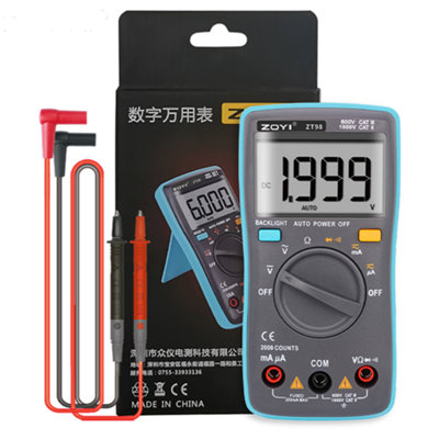 ZOYI Basic Digital Multimeter Tester 2000C, 200mA, Backlit, AC/DC, Ideal for new users and students with simple panel