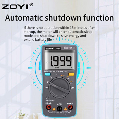 ZOYI Basic Digital Multimeter Tester 2000C, 200mA, Backlit, AC/DC, Ideal for new users and students with simple panel