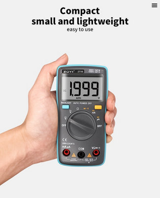 ZOYI Basic Digital Multimeter Tester 2000C, 200mA, Backlit, AC/DC, Ideal for new users and students with simple panel