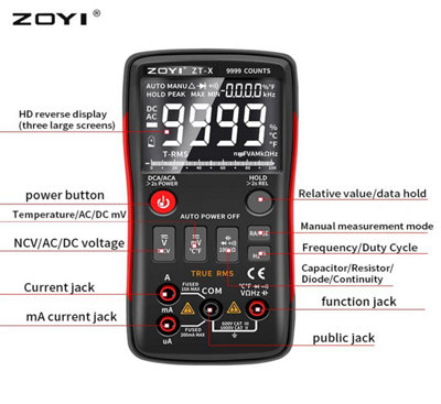 ZOYI Digital Multimeter Tester ZT-X 9999C, Multi Electrical Tester, Ammeter, Ohmmeter, Resistance, Continuity Tester
