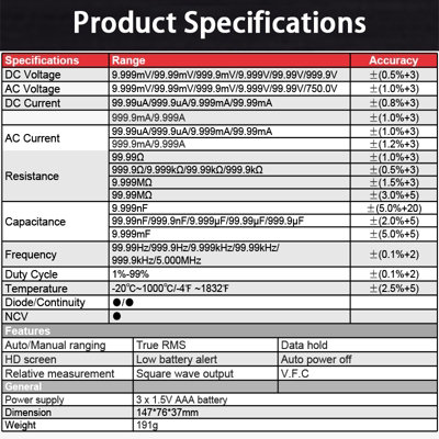 ZOYI Digital Multimeter Tester ZT-Y 9999C, 10A Multi Electrical Tester, Continuity Testers Diode NCV Anti burn