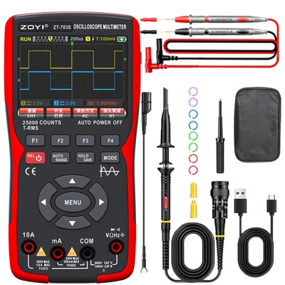 ZOYI Handheld Digital Oscilloscope Multimeter 3 in 1 Signal Generator, 50Mhz, 2 Channels, 25,000 Counts TRMS, 3.5" IPS Display