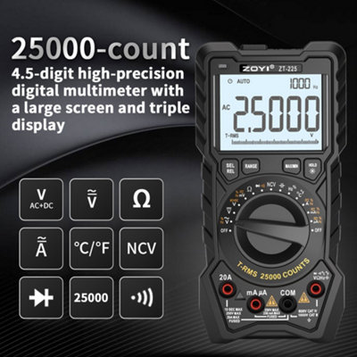 ZOYI Multimeter Professional 20A, 25000 Count, True RMS, Auto Ranging Digital Multimeter, Square Wave Output, NCV, Temperature