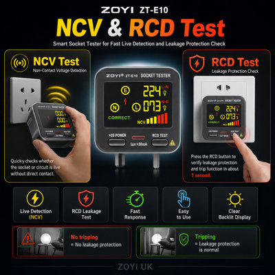ZOYI Smart Socket Tester with Live Voltage & Wiring Display + NCV ...