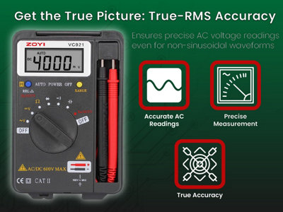 ZOYI VC921 Pocket Digital Multimeter 4000 Counts Mini Multi Tester AC/DC Ohm Volt Amp Capacitance Frequency Diode Continuity