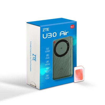 ZTE U30AIR + Pre-Loaded 3GB SIM - 5G Portable Wi-Fi Pocket Router 5G Connectivity Dual Band