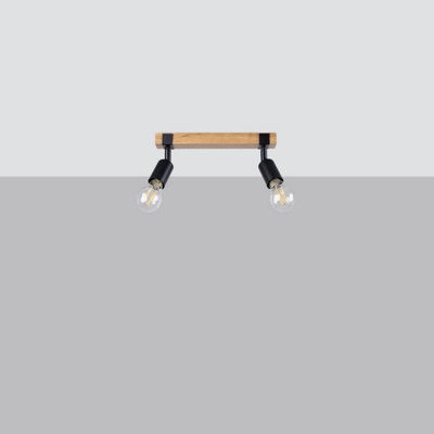 Zuca Steel/Wood Black 2 Lights Modern Ceiling Light