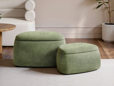Zuri Storage Pouffe Set Green Fabric