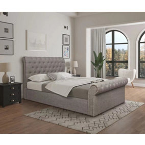 Zurich Small Double Side Lift Ottoman Sleigh Bed in Grey Fabric