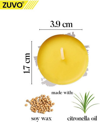 Zuvo Citronella Tea Lights - Pack Of 25, 4 Hours Burning Time Scented