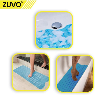 Zuvo Extra Long Bath Mat 100x40cm Blue Non Slip Shower Mat with