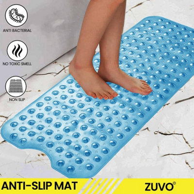 Zuvo Extra Long Bath Mat 100x40cm Blue Non Slip Shower Mat with