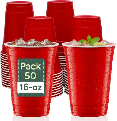Zuvo Red Party Cups 16oz Plastic Disposable Cups (Pack of 50) Durable ...