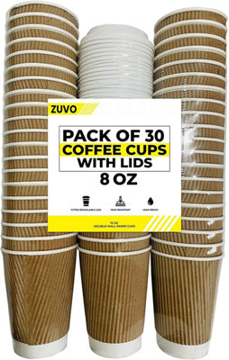 Zuvo Ripple Takeaway Paper Coffee Cups with Lids 30 Cups - 8 OZ Best ...
