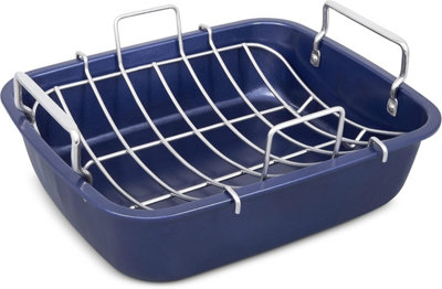 Zyliss Dark Blue Non-Stick Carbon Steel Roasting Tin with Rack.