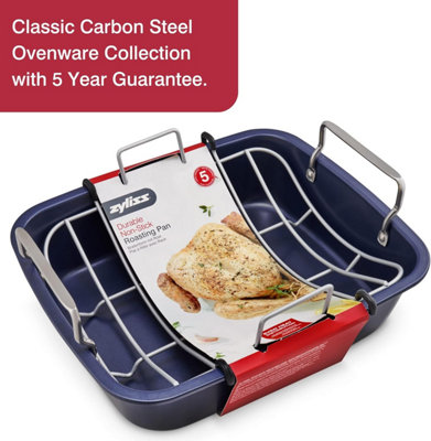 Zyliss Dark Blue Non-Stick Carbon Steel Roasting Tin with Rack.