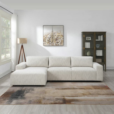 Zyllah Beige Fabric Corner Sofa with Chaise Ivory Natural Tones, Pocket ...